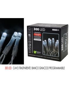 300 LED Luce Bianca Fredda Cavo Trasparente Programmabile