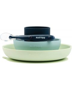 Nattou - Servizio di stoviglie da 4 pezzi, colore: verde/blu