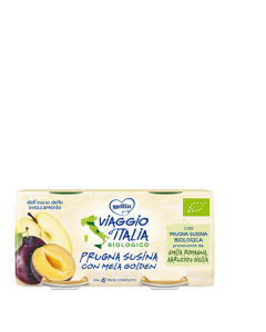 Mellin Bio Viaggio d'Italia - Omogeneizzato Frutta Prugna e Mela 2x100gr