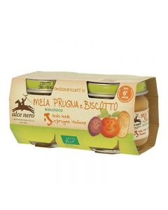 Alce Nero Omogeneizzato Frutta Mela, Prugna e Biscotto - 2X80gr