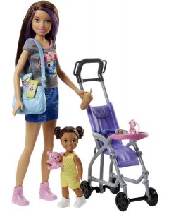 Barbie Skipper - Bambola Babysitter Con Bebè e Passeggino - FJB00
