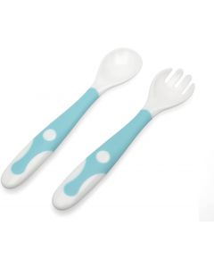 Kiokids Set di cucchiaio e forchetta per bambini con scatola blu