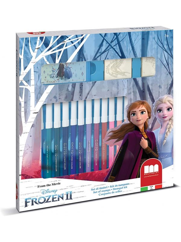 Set 2 Timbri per Bambini e 18 Pennarelli Colorati Disney Frozen 2 -  Multiprint 86981