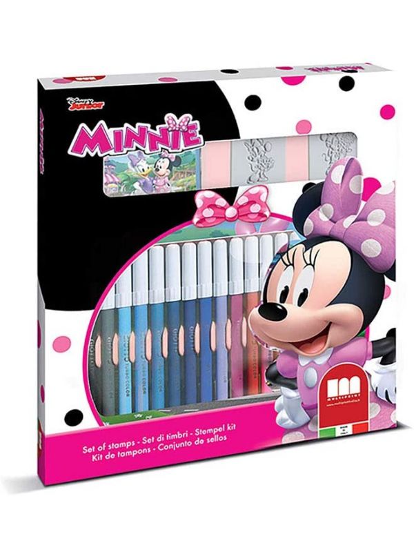 Set 2 Timbri per Bambini e 18 Pennarelli Colorati Disney Minnie -  Multiprint 86866
