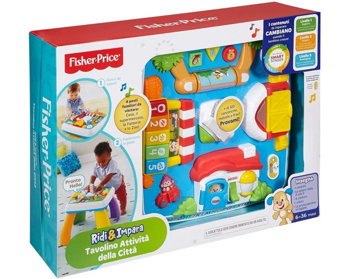 Fisher-Price Tavolino Attività della Città di Cagnolino Ridi & Impara con  Luci, Suoni e Giocattoli Educativi, per Bambini 6+Mesi, HBW49, Imballaggio